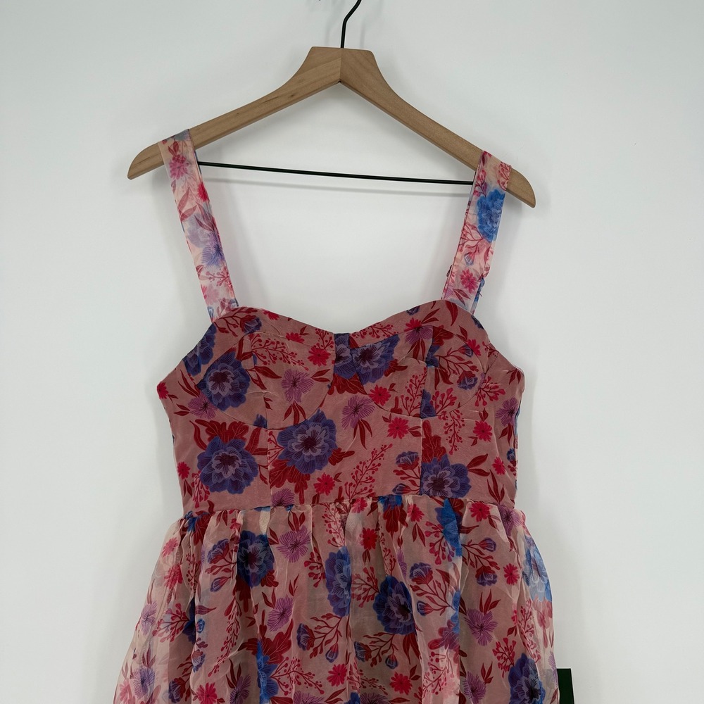 Lulus Delightful Look Magenta Floral Print Bustier‎ Midi Skater Dress Size L - Picture 4 of 14